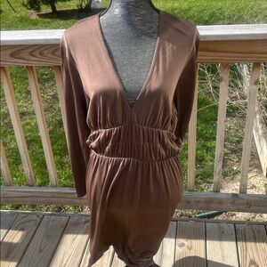 Vintage Bill Blass Brown Deep V-Neck Long Sleeve Dress for Saks Fifth Avenue